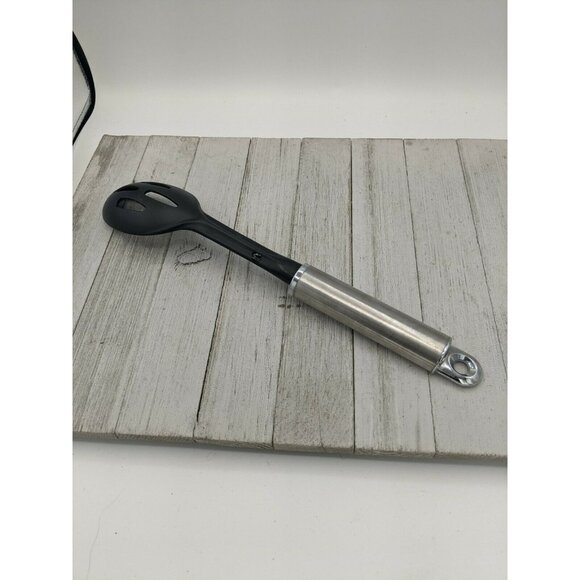 Nylon Slotted Spoon 13 1/4” Black Silver Handle - Picture 5 of 7